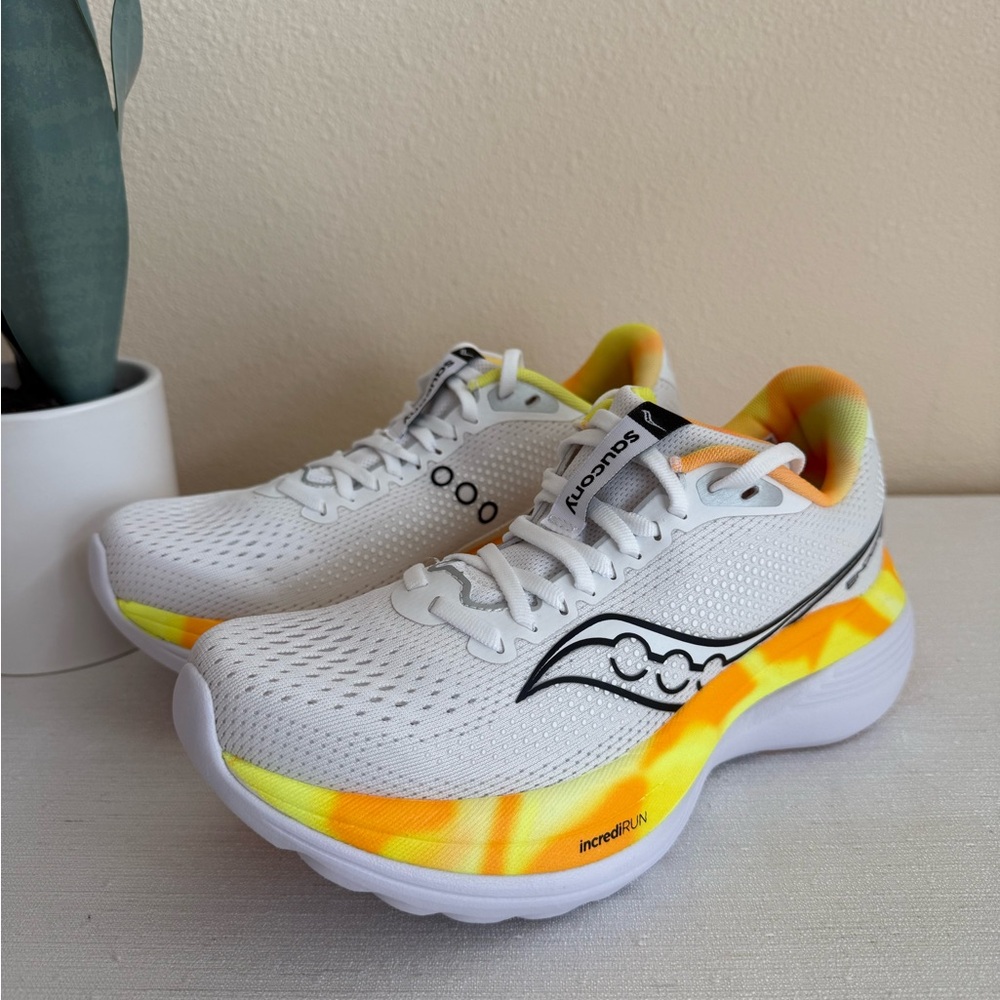 Saucony Endorphin White and Orange Running Sneakers - Picture 2 of 16